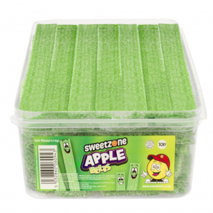Sweetzone Fizzy Apple Belts Halal 100 Count Tub 1.1kg